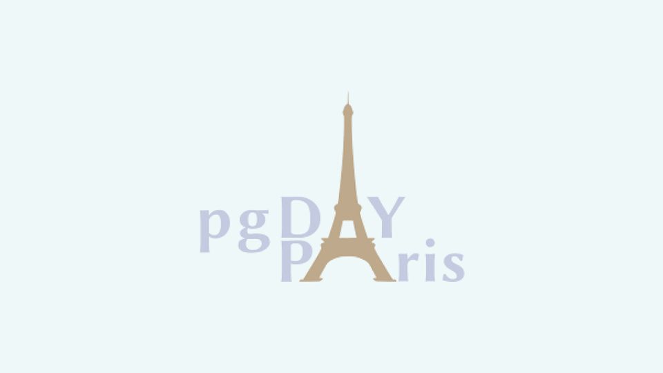 Logo pgDay Paris 2022. Les lettres sont disposées autour de la Tour Eiffel.